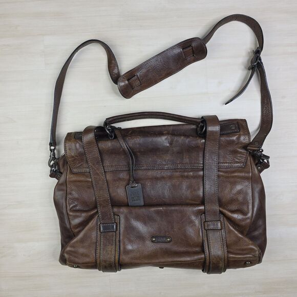 Frye Top Handle Dark Brown Leather Bag Messenger Briefcase Cognac - Picture 1 of 16